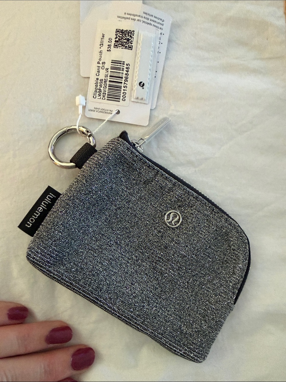 Lululemon athletica Silver Glitter Clip-On Card Holder NWT